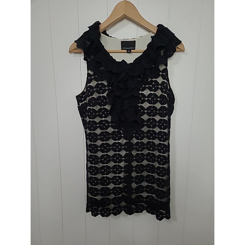 Cynthia Rowley Top Womens Medium Black Lace Ruffled Fairy Whimsigoth Ethereal